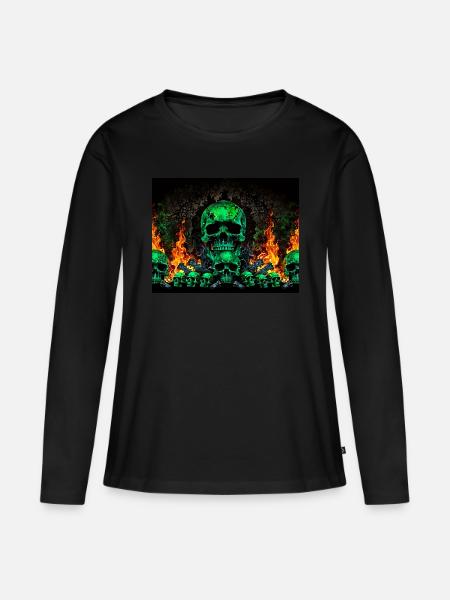 Flaming Skulls - Frauen Premium Bio Langarmshirt - Schwarz