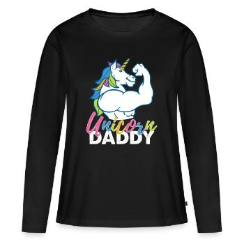 Einhorn-Vati - lustiges Fitness-Gymnastik-Regenbogen-Vati-Geschenk - Frauen Premium Bio Langarmshirt - Schwarz - Vorne - Julia (174cm)