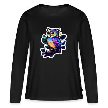 Hibou psychédélique - T-shirt manches longues Premium bio Femme - noir - Devant - Julia (174cm)