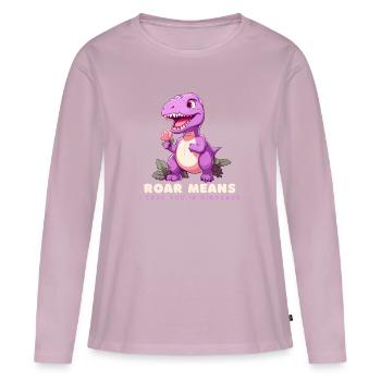 RUGISSEMENT SIGNIFIE, JE T’AIME DANS DINOSAURE. - T-shirt manches longues Premium bio Femme - rose poudré - Devant - Julia (174cm)