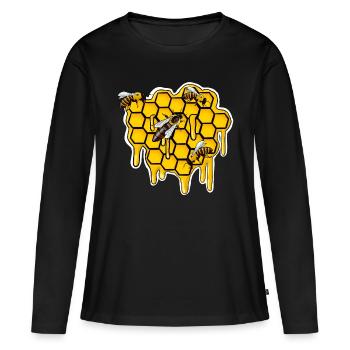 Nid d’abeilles avec des abeilles - T-shirt manches longues Premium bio Femme - noir - Devant - Julia (174cm)