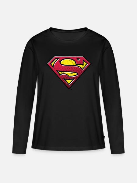 Superman S-Shield Used Look - Frauen Premium Bio Langarmshirt - Schwarz