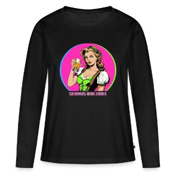 Dirndl Comic Style Bier Schwips Flirt - Frauen Premium Bio Langarmshirt - Schwarz - Vorne - Julia (174cm)