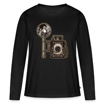 Retro Analog Kamera mit Blitz Fotografie - Frauen Premium Bio Langarmshirt - Schwarz - Vorne - Julia (174cm)