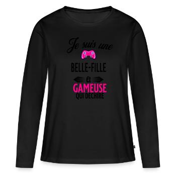 je suis gameuse qui déchire et belle-fille - T-shirt manches longues Premium bio Femme - noir - Devant - Julia (174cm)