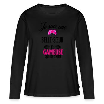 je suis gameuse qui déchire et belle-sœur - T-shirt manches longues Premium bio Femme - noir - Devant - Julia (174cm)