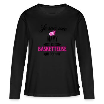 je suis basketteuse qui déchire et mamy - T-shirt manches longues Premium bio Femme - noir - Devant - Julia (174cm)
