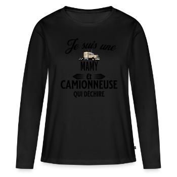 je suis camionneuse qui déchire et mamy - T-shirt manches longues Premium bio Femme - noir - Devant - Julia (174cm)