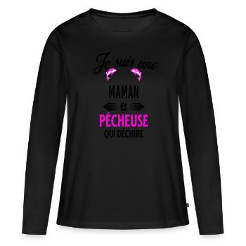 je suis pêcheuse qui déchire et maman - T-shirt manches longues Premium bio Femme - noir - Devant - Julia (174cm)