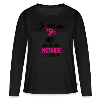 je suis motarde qui déchire et mère - T-shirt manches longues Premium bio Femme - noir - Devant - Julia (174cm)