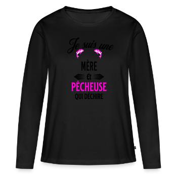 je suis pêcheuse qui déchire et mère - T-shirt manches longues Premium bio Femme - noir - Devant - Julia (174cm)