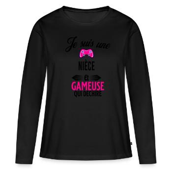 je suis gameuse qui déchire et nièce - T-shirt manches longues Premium bio Femme - noir - Devant - Julia (174cm)
