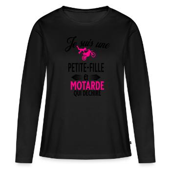 je suis motarde qui déchire et petite-fille - T-shirt manches longues Premium bio Femme - noir - Devant - Julia (174cm)