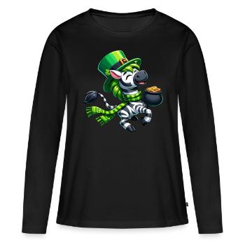 Fête de la Saint-Patrick zèbre Cartoon Pot de chemise d’or - T-shirt manches longues Premium bio Femme - noir - Devant - Julia (174cm)