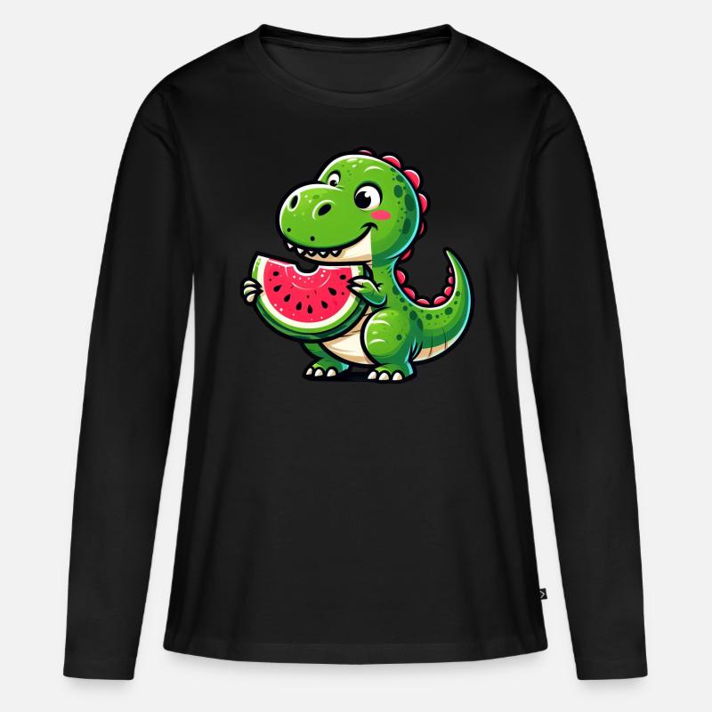Coccodrillo con anguria fruttata divertente - Maglia a maniche lunghe ecologica premium da donna - nero