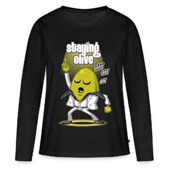Rester olive - T-shirt manches longues Premium bio Femme - noir - Devant - Julia (174cm)