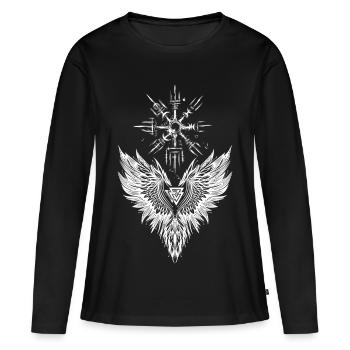 Corbeau Odin Vegvisir Valknut - T-shirt manches longues Premium bio Femme - noir - Devant - Julia (174cm)