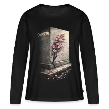 Fleurs de cerisier Sakura Fleurs de cerisier - T-shirt manches longues Premium bio Femme - noir - Devant - Julia (174cm)