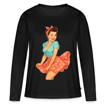 Sweet Pin Up in the Wind – Style Rétro Candy - T-shirt manches longues Premium bio Femme - noir - Devant - Julia (174cm)