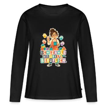 Ich zähle bis drei Beruflich – Erzieherin - Frauen Premium Bio Langarmshirt - Schwarz - Vorne - Julia (174cm)