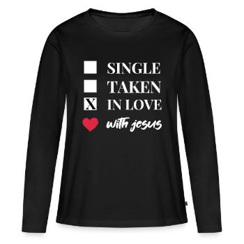 Célibataire Amoureux de Jésus | Des vêtements chrétiens ! - T-shirt manches longues Premium bio Femme - noir - Devant - Julia (174cm)