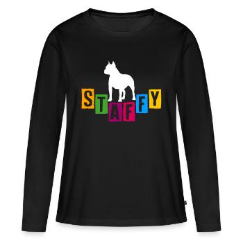 Staffy Staffordshire Terrier lettres colorées - T-shirt manches longues Premium bio Femme - noir - Devant - Julia (174cm)