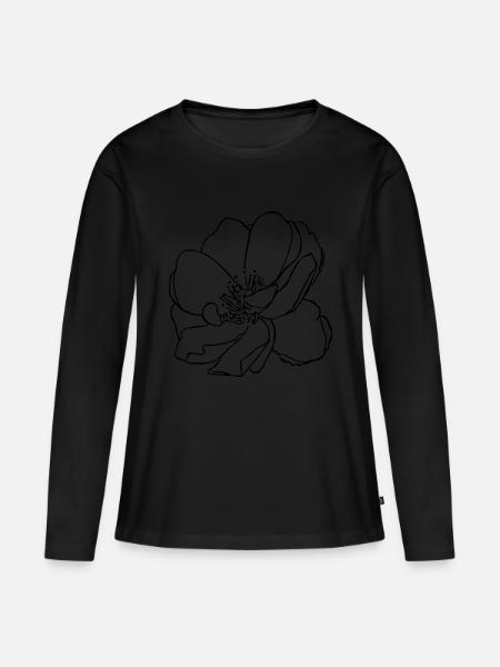 Blume minimalistisch - Frauen Premium Bio Langarmshirt - Schwarz