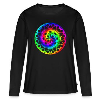 Bunte Regenbogen Mandalas & Sixties Flower Power - Frauen Premium Bio Langarmshirt - Schwarz - Vorne - Julia (174cm)