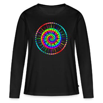 Mandalas multicolores et puissance des fleurs des années 60 - T-shirt manches longues Premium bio Femme - noir - Devant - Julia (174cm)