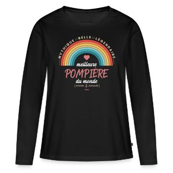 Meilleure pompière du monde - T-shirt manches longues Premium bio Femme - noir - Devant - Julia (174cm)