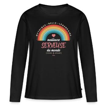 Meilleure serveuse du monde - T-shirt manches longues Premium bio Femme - noir - Devant - Julia (174cm)