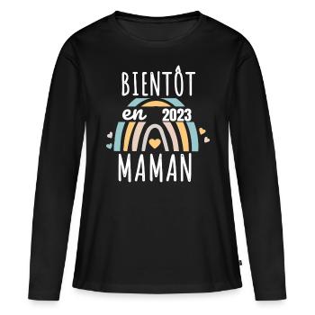 Maman en 2023 annonce naissance cadeau femme - T-shirt manches longues Premium bio Femme - noir - Devant - Julia (174cm)
