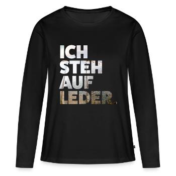 Ich steh auf Leder V2 - Frauen Premium Bio Langarmshirt - Schwarz - Vorne - Julia (174cm)