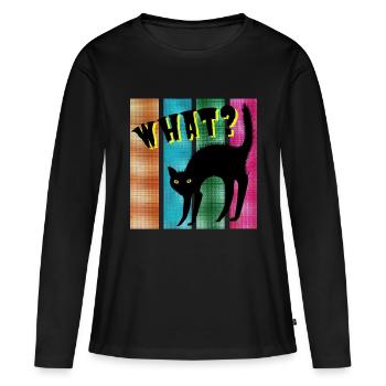 What? cat - Frauen Premium Bio Langarmshirt - Schwarz - Vorne - Julia (174cm)