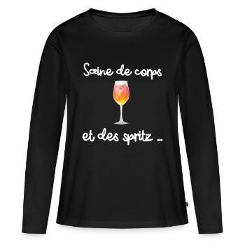 Saine de corps et des spritz cadeau humour femme - T-shirt manches longues Premium bio Femme - noir - Devant - Julia (174cm)