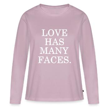 L’amour a plusieurs visages - Cool Quote - Cooler Spruch - T-shirt manches longues Premium bio Femme - rose poudré - Devant - Julia (174cm)