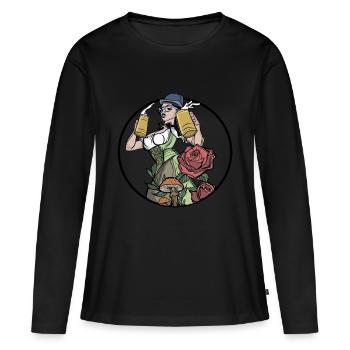 Biergarten // Oldschool // Illustration - Frauen Premium Bio Langarmshirt - Schwarz - Vorne - Julia (174cm)