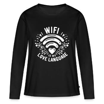 Le WIFI est mon langage d’amour - T-shirt manches longues Premium bio Femme - noir - Devant - Julia (174cm)