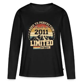 2011 Geburtstag 2011 geboren 2011 Geburtstag - Frauen Premium Bio Langarmshirt - Schwarz - Vorne - Julia (174cm)