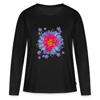Rot blaue Blüten Vergißmeinnicht Bierzelt - Frauen Premium Bio Langarmshirt - Schwarz - Vorne - Julia (174cm)