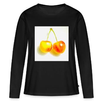 Kirsche - Frauen Premium Bio Langarmshirt - Schwarz - Vorne - Julia (174cm)