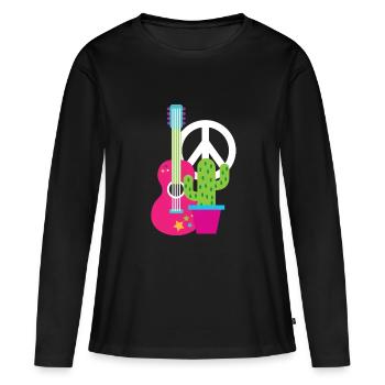 Cactus Guitar Frieden - Frauen Premium Bio Langarmshirt - Schwarz - Vorne - Julia (174cm)