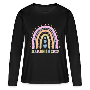 Maman 2025 annonce grossesse future maman enceinte - T-shirt manches longues Premium bio Femme - noir - Devant - Julia (174cm)