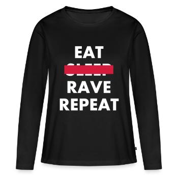 EAT - RAVE REPEAT - Frauen Premium Bio Langarmshirt - Schwarz - Vorne - Julia (174cm)