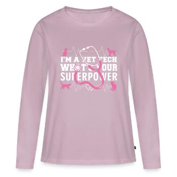Techniciens vétérinaires - T-shirt manches longues Premium bio Femme - rose poudré - Devant - Julia (174cm)