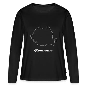 Roumanie carte carte - T-shirt manches longues Premium bio Femme - noir - Devant - Julia (174cm)