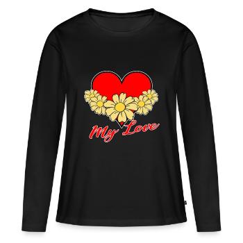 Amour - mon amour - T-shirt manches longues Premium bio Femme - noir - Devant - Julia (174cm)
