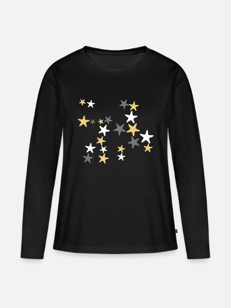 Frohe Silber- und Goldsterne Weihnachtsentwurf - Frauen Premium Bio Langarmshirt - Schwarz
