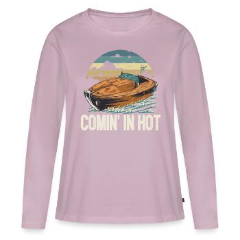 Drôle de citation de bateau à moteur Comin dans Hot Pontooning - T-shirt manches longues Premium bio Femme - rose poudré - Devant - Julia (174cm)