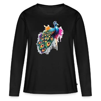 Paon / Animal / Zoo / Plumage / Beauté naturelle - T-shirt manches longues Premium bio Femme - noir - Devant - Julia (174cm)